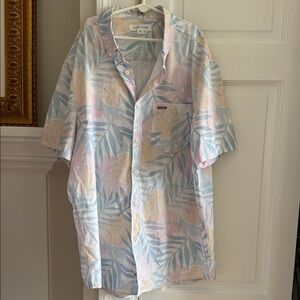 Vintage Summer Pastel Tropical Short Sleeve Button-Down Shirt - Multi Pastel